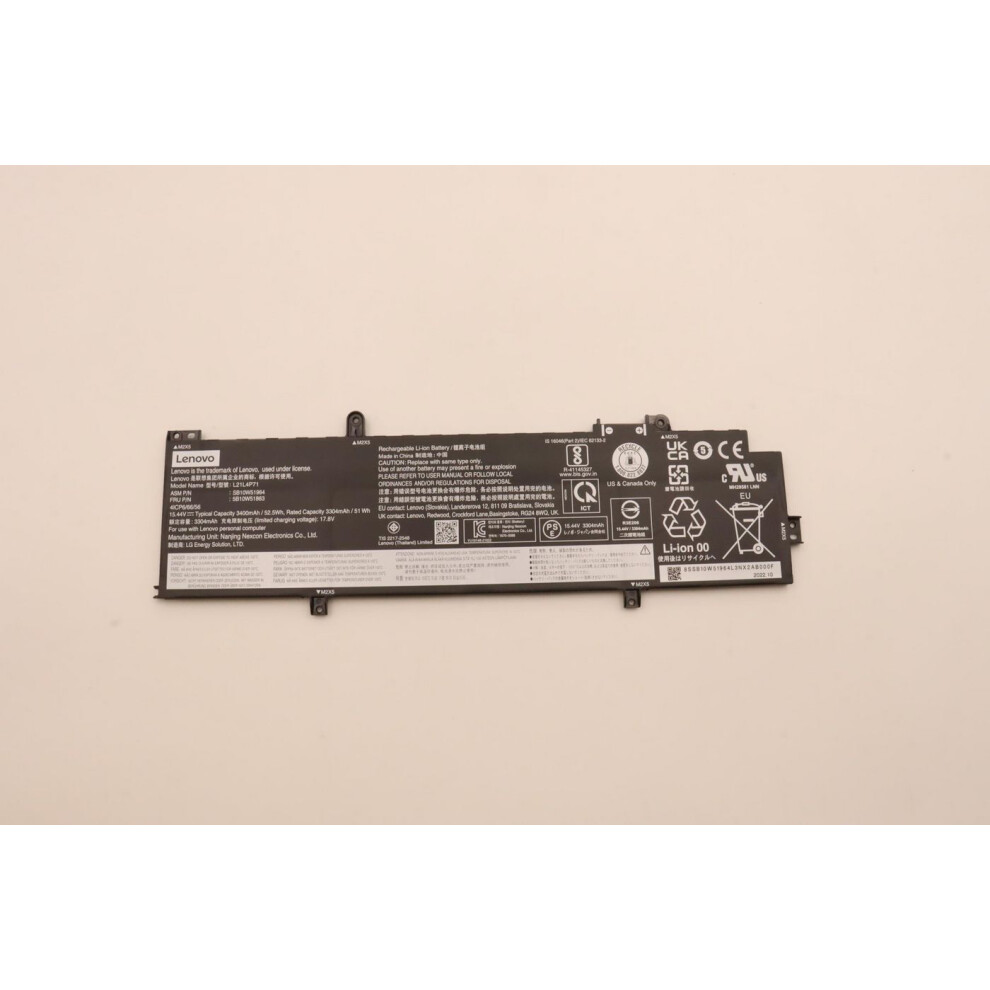 Lenovo Internal Lithium-Ion Battery 52.5Wh Capacity 4 Cells Designed For Notebooks Ensures Reliable Performance.
