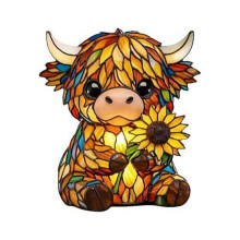 Lampe de Chevet en Résine Teintée Représentant une Vache Mignonne et un Tournesol, Idéale pour la Chambre, le Salon ou Toute Autre Pièce.