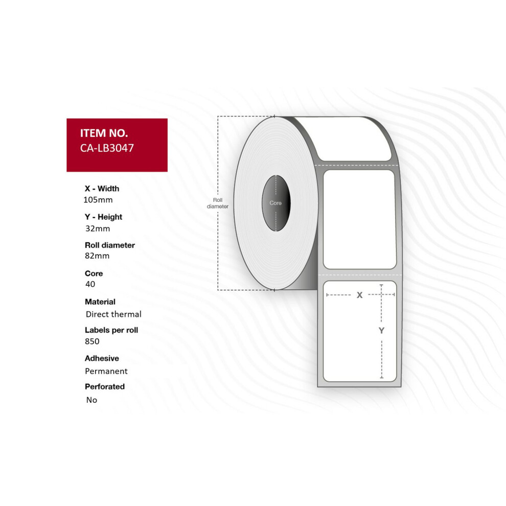 Capture Label 105 X 32 Core 40 Ã 82 Mm. Dt. Permanent. 850 Labels Per Roll. 28 Rolls Per Box. White 5706998986344
