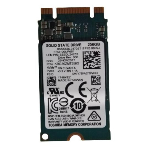 Lenovo Lenovo M.2 2242 SSD 256GB capacity PCIe 3.0 x2 interface designed for notebook use compact form factor.
