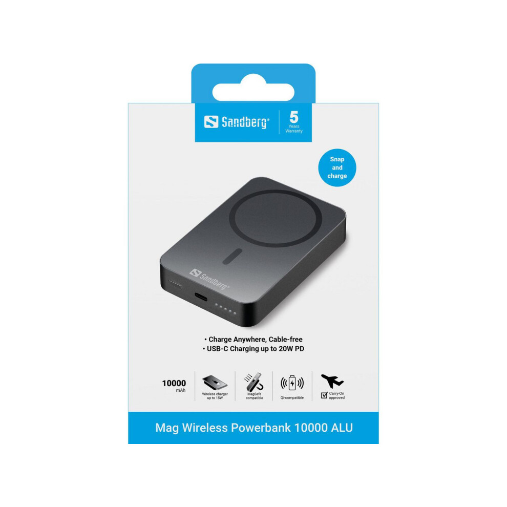 Sandberg Magnet Wireless Powerbank 10000 Alu 5705730420979