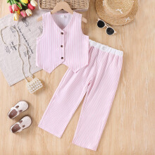 European and American fashion girls summer irregular vest top + pants vertical pattern two-piece children's suit ins