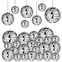 28 Pack Disco , Disco Party Decorations Silver Hanging Reflective Mirror Balls Ornaments 70s Disco Party