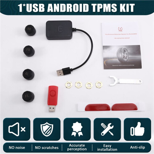 USB för Android TPMS Däcktrycksövervakningssystem Display Externa Larmsystemsensorer för Bilnavigationsradio 1