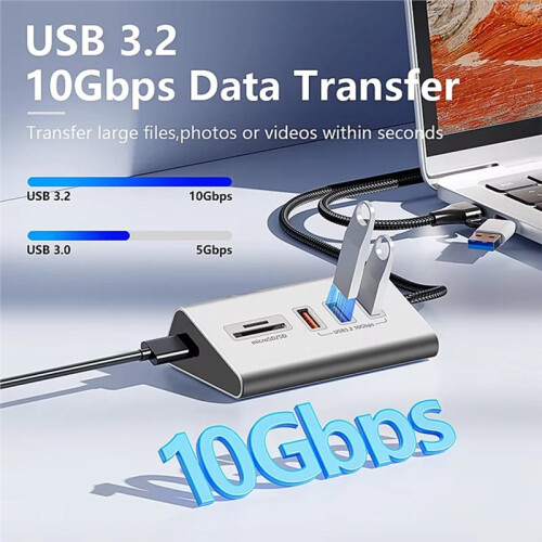 USB3.2 10Gbps 5  HUB with TF/ Card Reader USB-C & USB-A  USB Hub Type C Splitter for  Expansion Dock 2