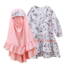 (White CC02245-BS, 140 yards) Girls and children's spring and autumn long-sleeved round neck dress + headscarf two-piece children's clothing ins
