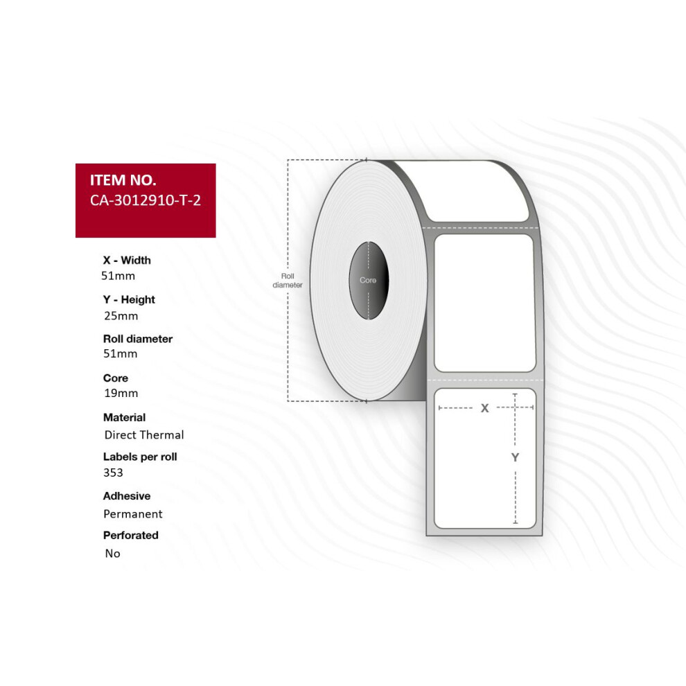 Capture Label 51X25 Core 19 Direct Thermal Uncoated Paper Permanent Adhesive No Perforation Diameter 51 Mm 353 Labels Per Roll 16 Rolls Per Box White 5715063366981