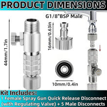 Airbrush Quick Release Disconnect Adapter Kit with Adjustable Control Valve, 1/8" BSP 5 Male & 1 Female Fittings