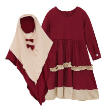(Red CC01144-CS, 110 yards) Girls and children's spring and autumn long-sleeved dress + headscarf two-piece children's clothing ins