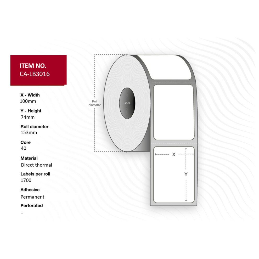 Capture Label 100 X 74 Core 40 Ã 153 Mm. Dt. Permanent. 1700 Labels Per Roll. 8 Rolls Per Box. White 5706998986030