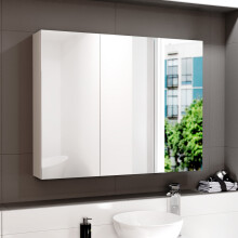 Nes Home Gloss White 900mm Bathroom Mirror Cabinet With Shelf Storage