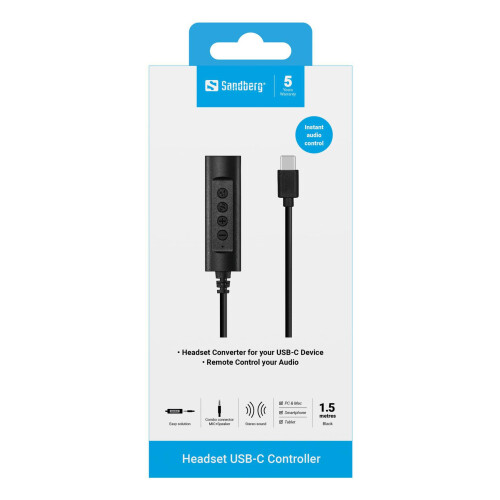 Sandberg Headset USB-C Controller 1.5m 1