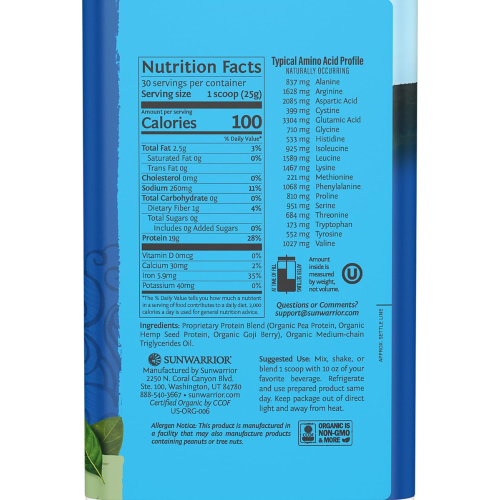 (750g) Sunwarrior Organic Plant-Based Protein Powder, Unflavoured 1