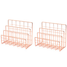 2X Bücherregal Büro Desktop Roségold Metall Buchblock Bücherregal mit Dreischichtigem Desktop Magazin