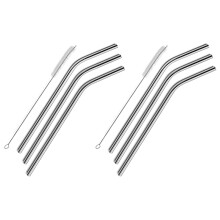 6 Stueck Wiederverwendbare Edelstahl Metall Trinkhalm Wiederverwendbare Strohhalme + 2 Reiniger Pinsel Kit