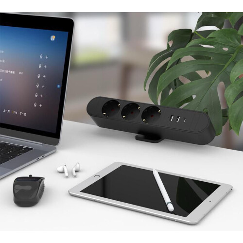 MicroConnect Multi Desktop Power Socket 3 Ways Schuko 1 x USB-A 2 x USB-C 30W 18m 2