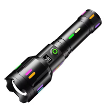 Wiederaufladbare LED-Handlampe, Notfall-Taschenlampe mit Batterieanzeige (Schwarz)
