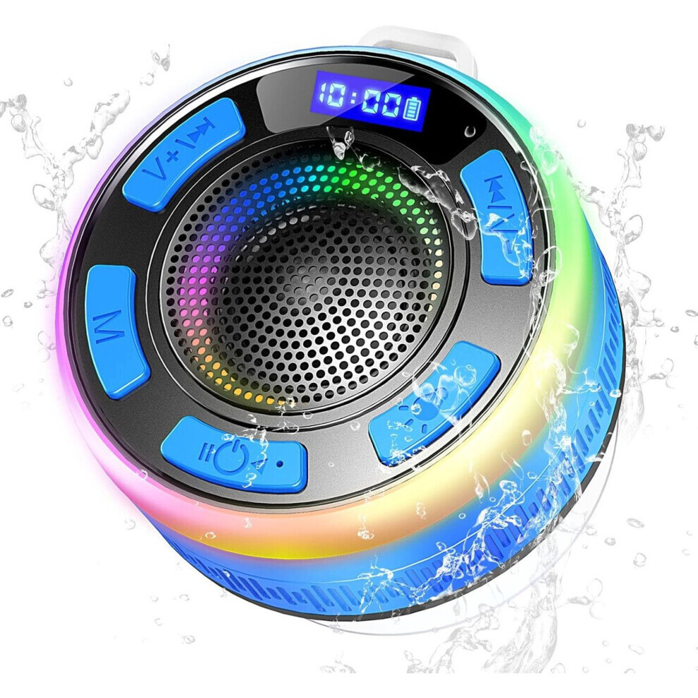 Tooth Shower Speaker, Ipx7 Waterproof, Hd Stereo Sound, Built-In Mic, Time Display, Dynamic Lights, 10H Playtime (Blue) Blue 6083684978258