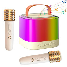 Mini-Karaoke-Maschine mit 2 drahtlosen Mikrofonen & Bluetooth, Beleuchtung