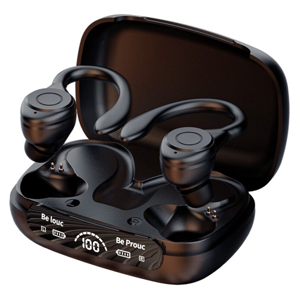 Bluetooth 5.3 Sports Earbuds With Earhooks, Wireless Tws Headphones With Led Display And Touch Control (Black) Black 6083684978234