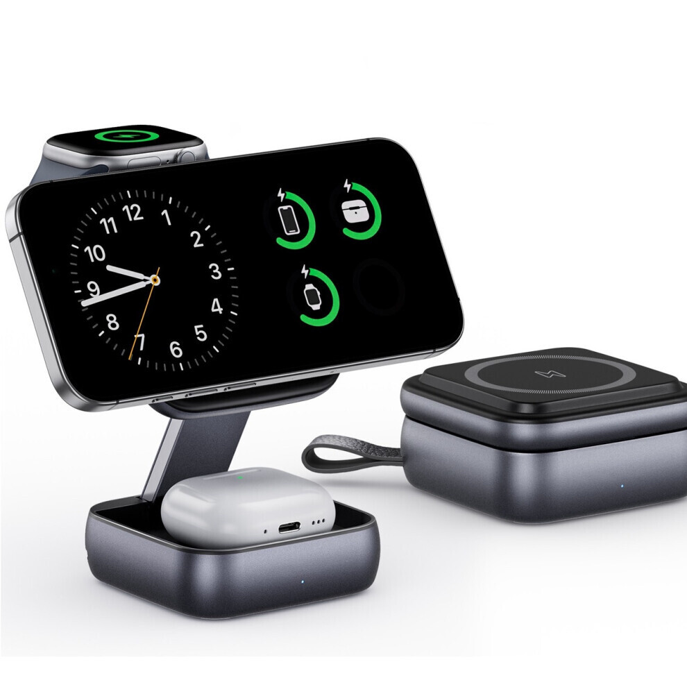 3-In-1 Magsafe Wireless Charger, Foldable Charging Stand For Iphone, Apple Watch & Airpods, 15W Fast Charge (Black) Black 6083684978319