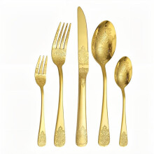 25-delige gouden bestekset, 5 sets van 5-delig bestek, gegraveerd roestvrijstalen zilverbestek voor thuisgebruik en feestjes