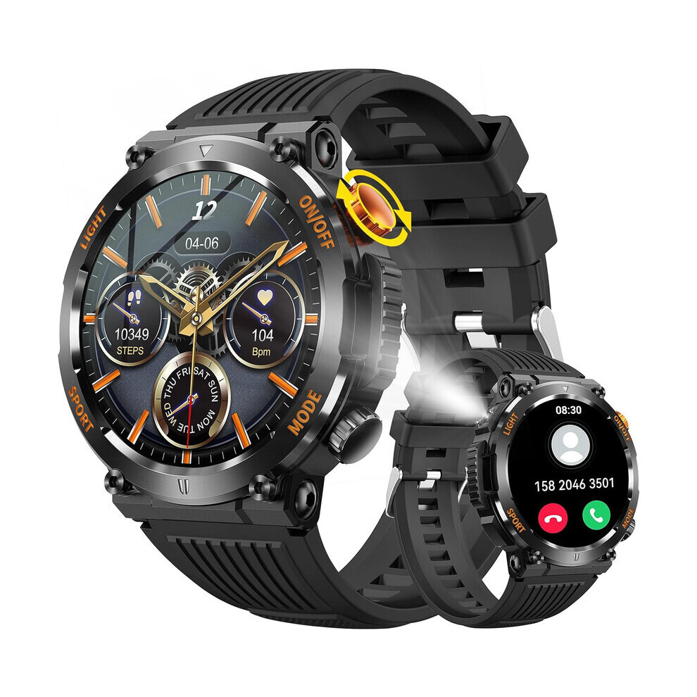 Military Smartwatch For Men, Outdoor Tactical Fitness Watch, Bluetooth Call, Heart Rate, Waterproof (Black) Black 6083684976056