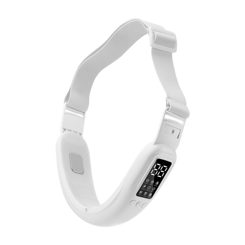 White Electric Double Chin Device With 8 Modes & 15 Gear Adjustable Intensities - Intelligent V-Face Machine For Contouring Double Chin (White)
