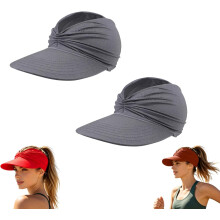 (Dark Gray_2pcs, color_name) Damen Sonnenhut mit UV-Schutz 50+, leicht & faltbar, Ponytail Cap für Sport & Strand, Outdoor Kopfbedeckung
