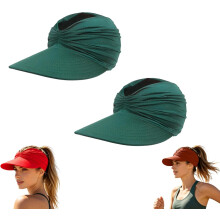 (Dark Green_2pcs, color_name) Damen Sonnenhut mit UV-Schutz 50+, leicht & faltbar, Ponytail Cap für Sport & Strand, Outdoor Kopfbedeckung