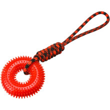 (Red 1, -) Piepend hondenspeelgoed, ring met touw, kauw bestendig - voor puppy tanden en verveling, blauw