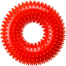 (Red, -) Csikorgós kutya játék - tüskés gyűrű rágójáték kötéllel, csikorgós csillogó gyűrű