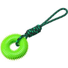 (Green 2, -) Piepend hondenspeelgoed, ring met touw, kauw bestendig - voor puppy tanden en verveling, blauw