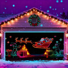 (Purple_F, -) 2x5 m UV-geactiveerde kerst garage deur cover, gloeit in donker - rood voor thuis en feest