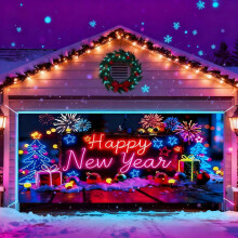 (Pink_B, -) 2x5 m UV-geactiveerde kerst garage deur cover, gloeit in donker - rood voor thuis en feest