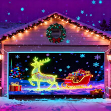 (Yellow, -) 2x5 m UV-geactiveerde kerst garage deur cover, gloeit in donker - rood voor thuis en feest