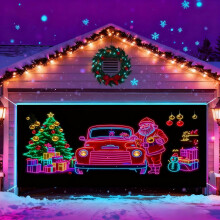 (Red_B, -) 2x5 m UV-geactiveerde kerst garage deur cover, gloeit in donker - rood voor thuis en feest