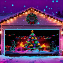 (Purple_E, -) 2x5 m UV-geactiveerde kerst garage deur cover, gloeit in donker - rood voor thuis en feest