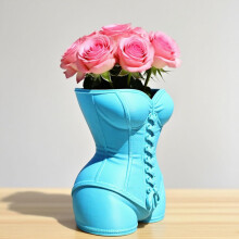 (Blue, -) Vaso moderno forma femminile, corpo corsetto, resina divertente design