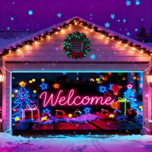 (Pink_C, -) 2x5 m UV-geactiveerde kerst garage deur cover, gloeit in donker - rood voor thuis en feest