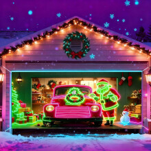 (Red, -) 2x5 m UV-geactiveerde kerst garage deur cover, gloeit in donker - rood voor thuis en feest