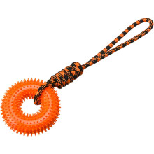 (Orange 1, -) Piepend hondenspeelgoed, ring met touw, kauw bestendig - voor puppy tanden en verveling, blauw