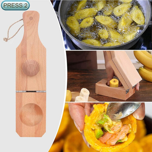 (Beige, -) Πρέσα Plantain 2 σε 1, Ξύλινη, Ιδανική για Tostones & Πατάτες 2