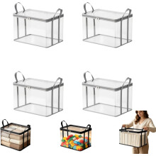 (Grey_9"x6.7"x9", -) 4 schwere Umzugstaschen, dick, transparent mit Reißverschluss, faltbare Aufbewahrungswürfel (Grau)