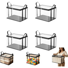 (Black_12.6"x9.4"x9.8", -) 4 schwere Umzugstaschen, dick, transparent mit Reißverschluss, faltbare Aufbewahrungswürfel (Grau)