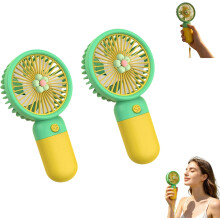 (Green_2pcs, -) Mini ventilateur portable rechargeable 3 vitesses, avec cordon, pour femme, nomade