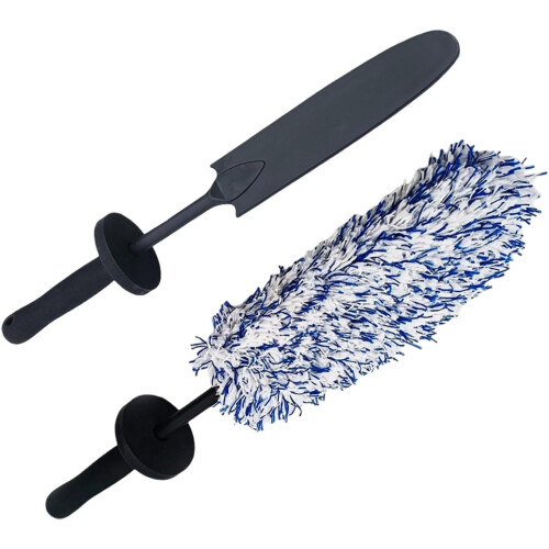 (Blue, -) Cepillo de ruedas de microfibra con mango largo, para coche