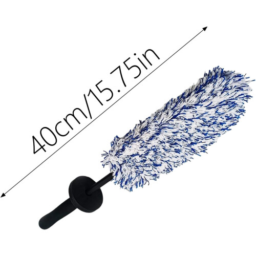 (Black+Blue, -) Cepillo de ruedas de microfibra con mango largo, para coche 1