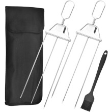 (Black_2pcs, -) 3-prong Grillspieße, 37 cm Edelstahl, mit Aufbewahrungstasche & Bürste (Schwarz, 2er)