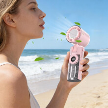 (Pink, -) Ventilateur portable fonction glace, 4000mAh, 5 vitesses, pliable, rechargeable